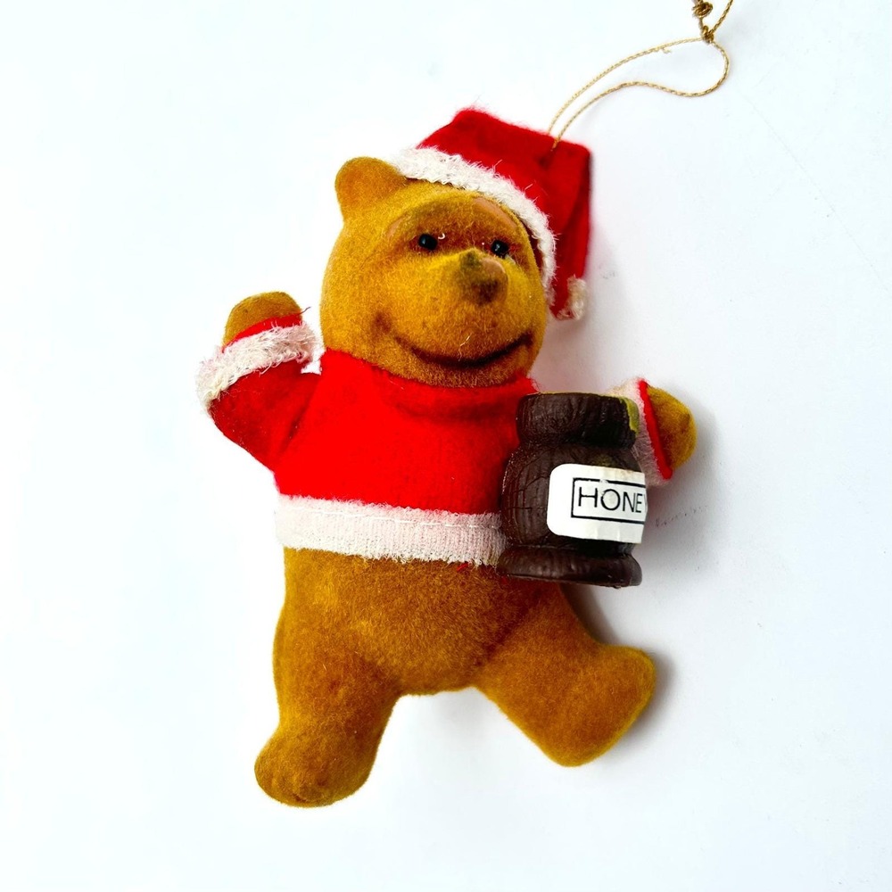 Vintage 1960's Walt Disney Flocked Winnie the Pooh Christmas Ornament